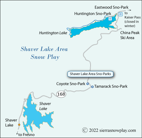 Shaver Lake area snow play map, California