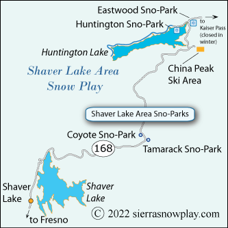 Shaver Lake area snow play map, California